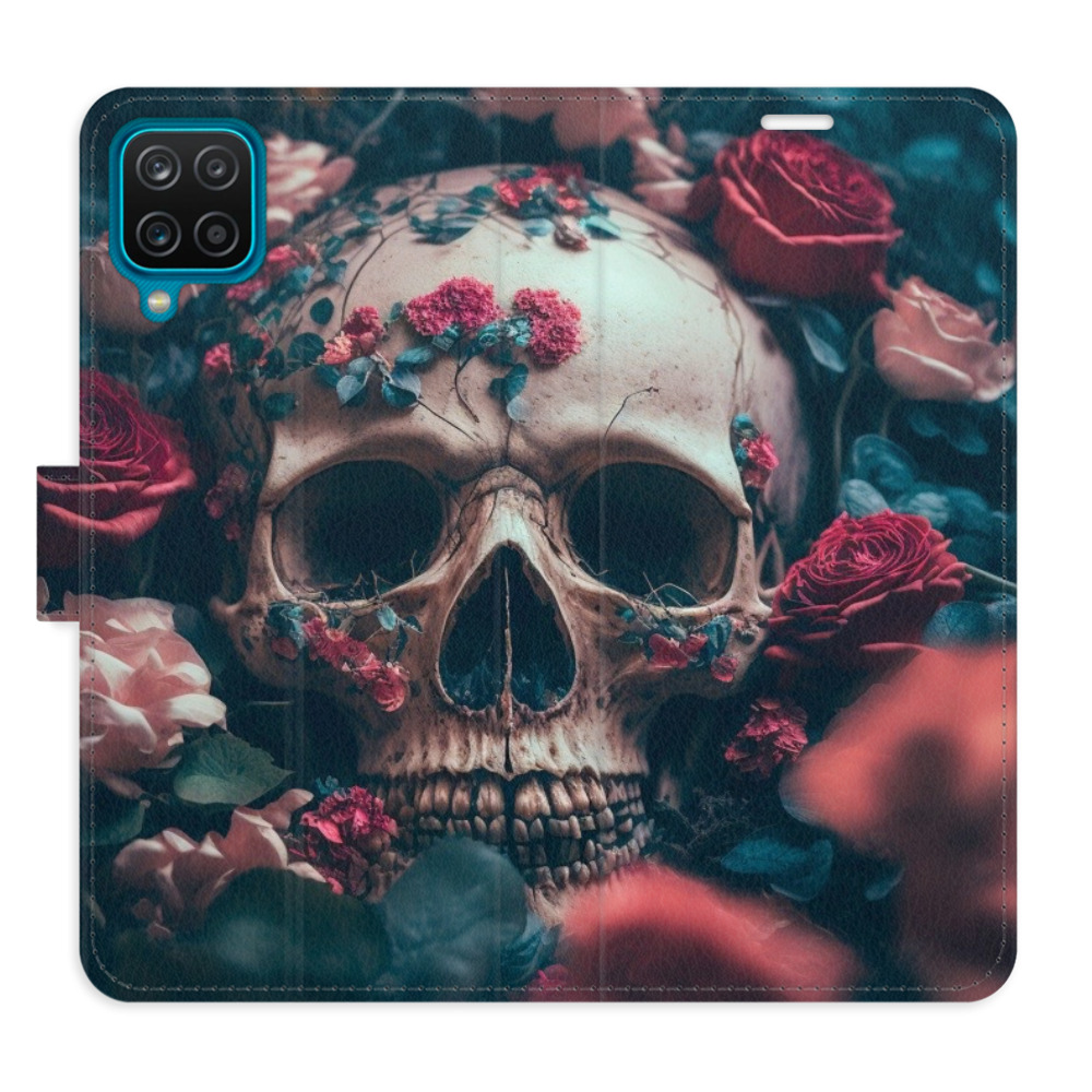 Flipové puzdro iSaprio - Skull in Roses 02 - Samsung Galaxy A12