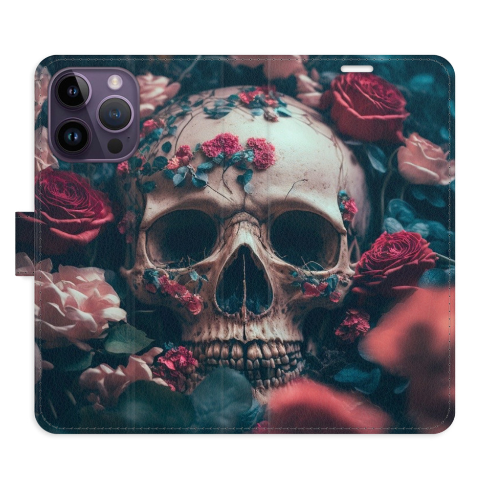 Flipové puzdro iSaprio - Skull in Roses 02 - iPhone 14 Pro Max