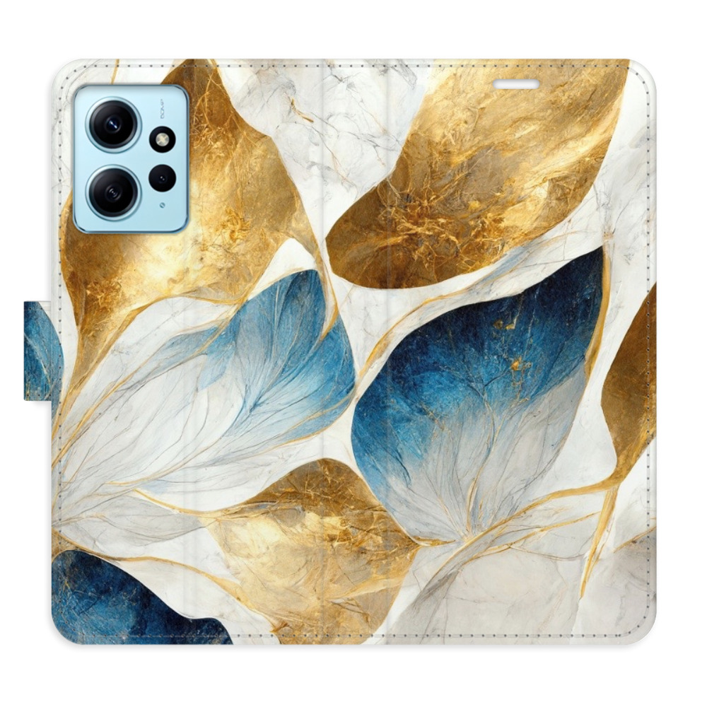 Flipové puzdro iSaprio - GoldBlue Leaves - Xiaomi Redmi Note 12 5G
