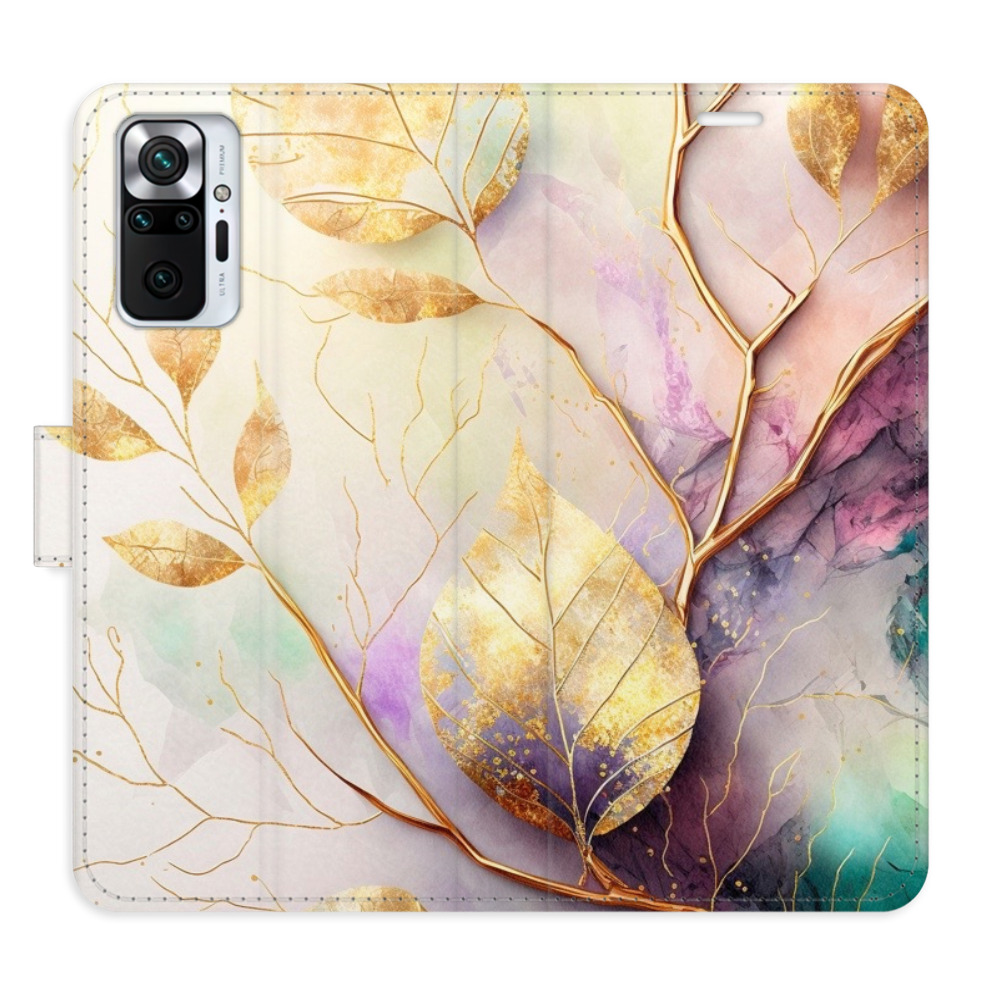 Flipové puzdro iSaprio - Gold Leaves 02 - Xiaomi Redmi Note 10 Pro