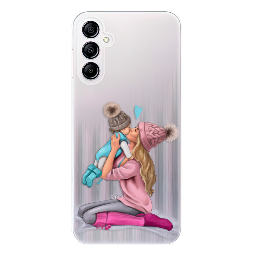 Odolné silikónové puzdro iSaprio - Kissing Mom - Blond and Boy - Samsung Galaxy A14 / A14 5G