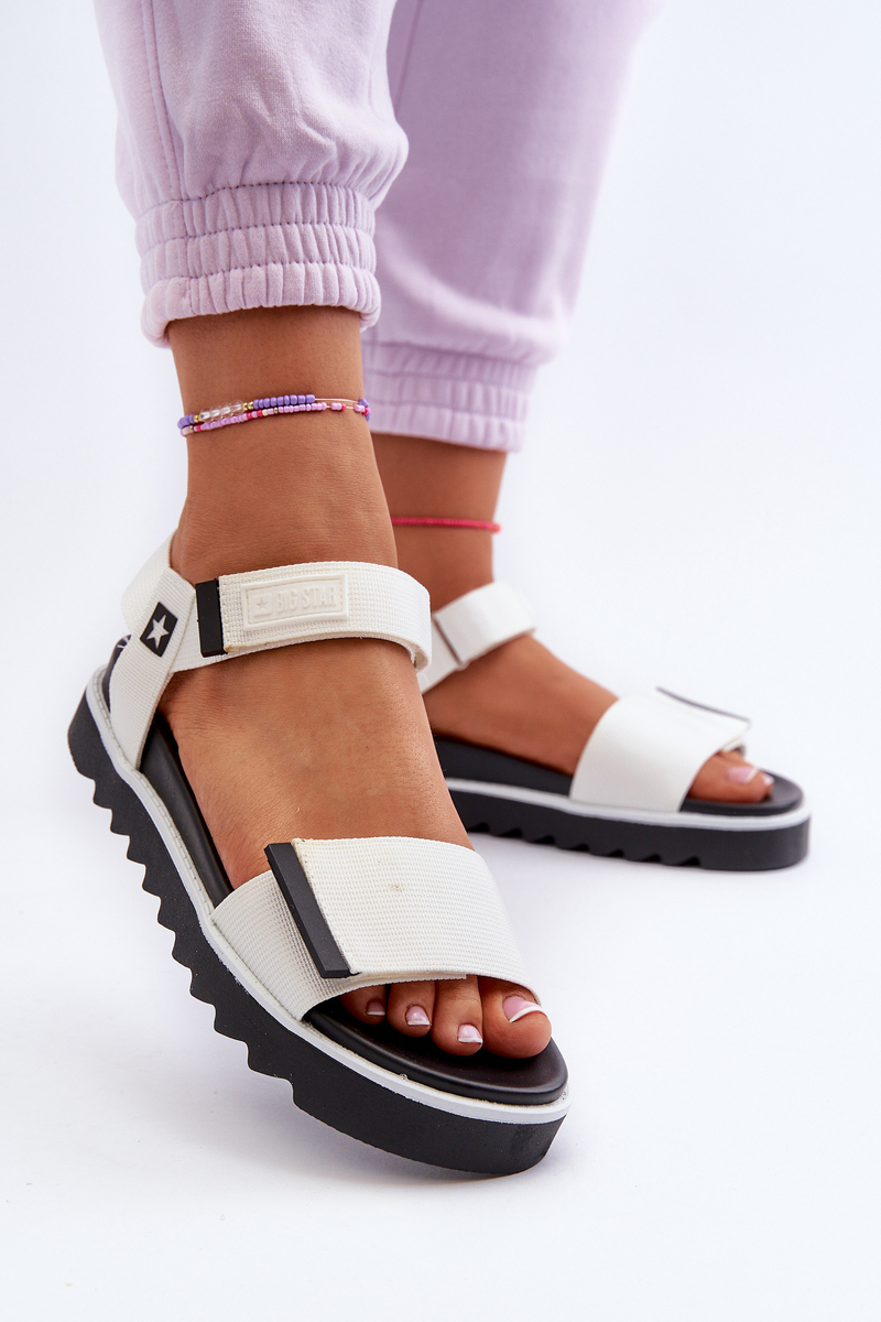 Dámske biele sandále na platforme Big Star s čiernym lemom - 36