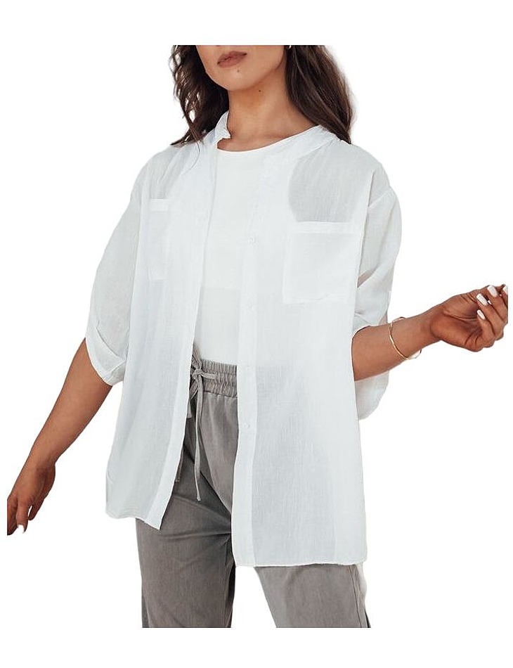 Biela predĺžená košeĺa s vreckami golans