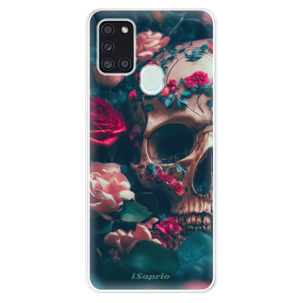 Odolné silikónové puzdro iSaprio - Skull in Roses - Samsung Galaxy A21s