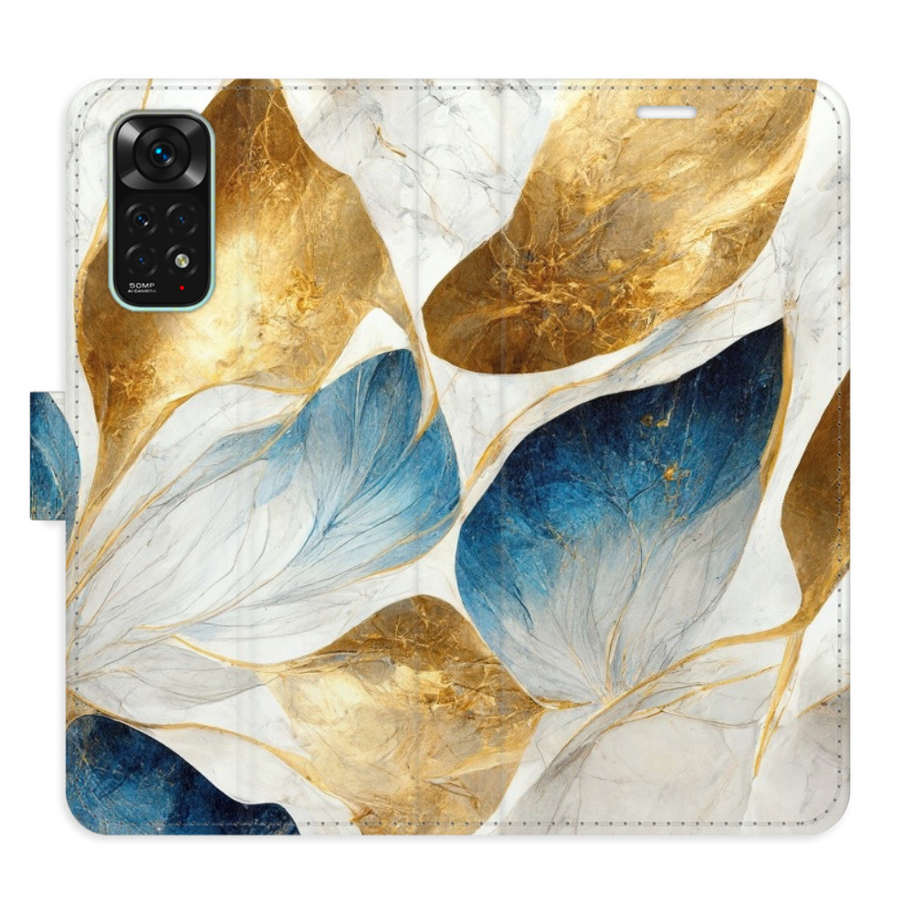 Flipové puzdro iSaprio - GoldBlue Leaves - Xiaomi Redmi Note 11 / Note 11S
