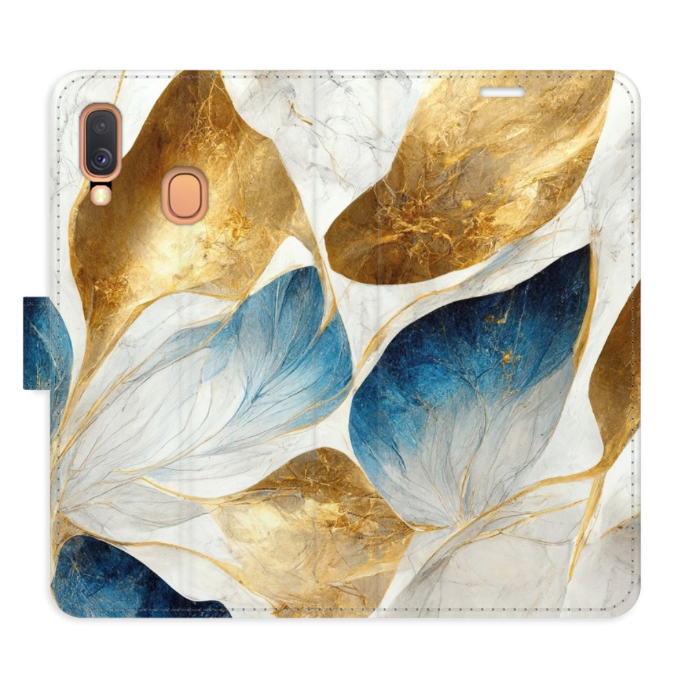 Flipové puzdro iSaprio - GoldBlue Leaves - Samsung Galaxy A40