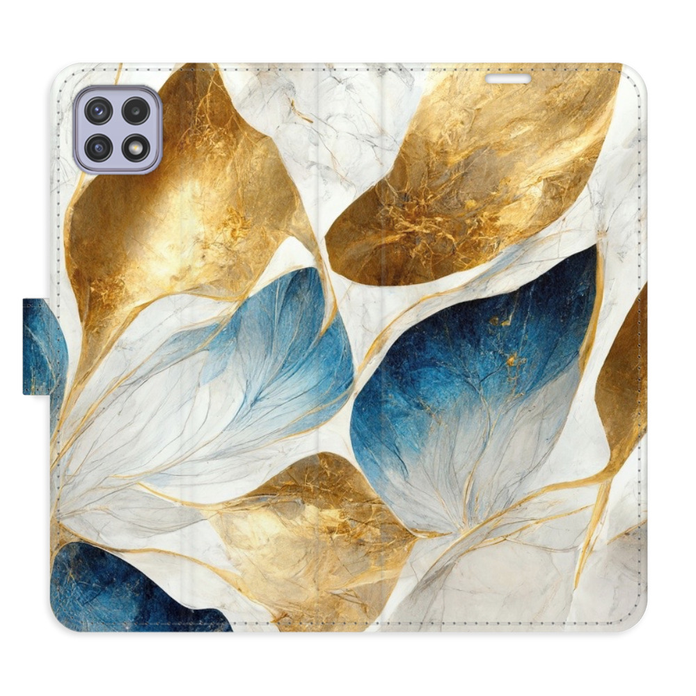 Flipové puzdro iSaprio - GoldBlue Leaves - Samsung Galaxy A22 5G