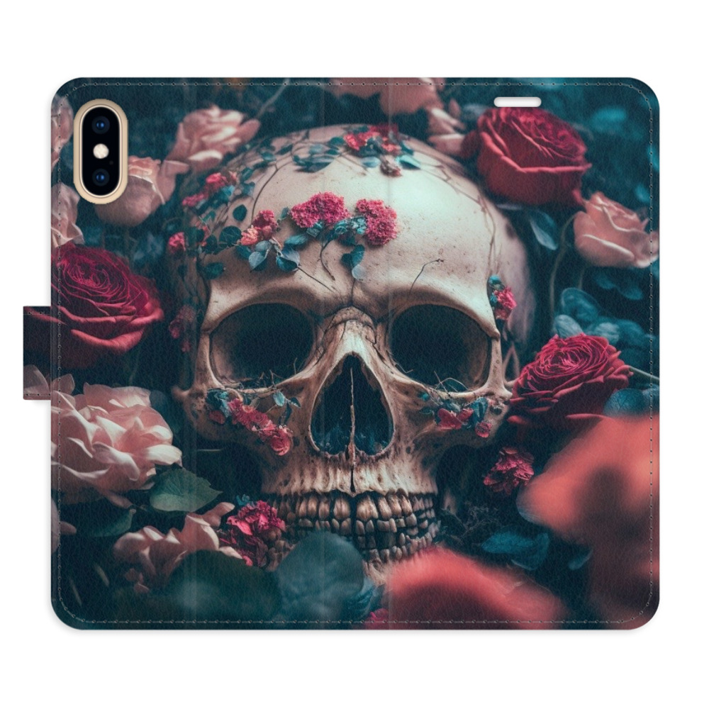 Flipové puzdro iSaprio - Skull in Roses 02 - iPhone X/XS