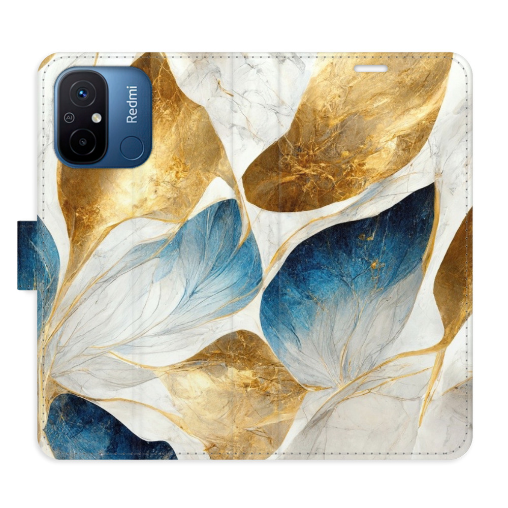 Flipové puzdro iSaprio - GoldBlue Leaves - Xiaomi Redmi 12C