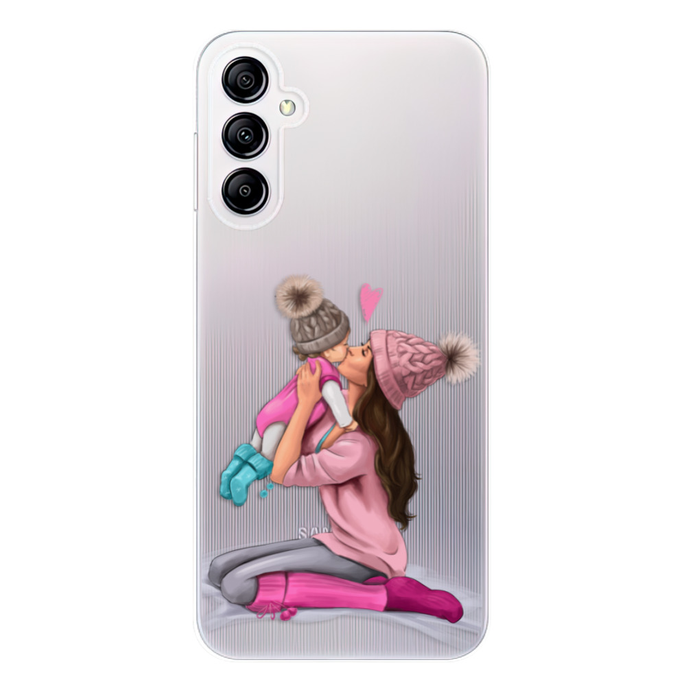 Odolné silikónové puzdro iSaprio - Kissing Mom - Brunette and Girl - Samsung Galaxy A14 / A14 5G