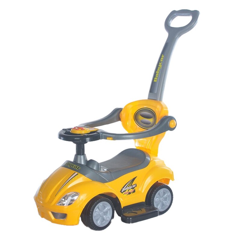 BABY MIX - Detské odrážadlo s vodiacou tyčou 3v1 Mega Car Žlté