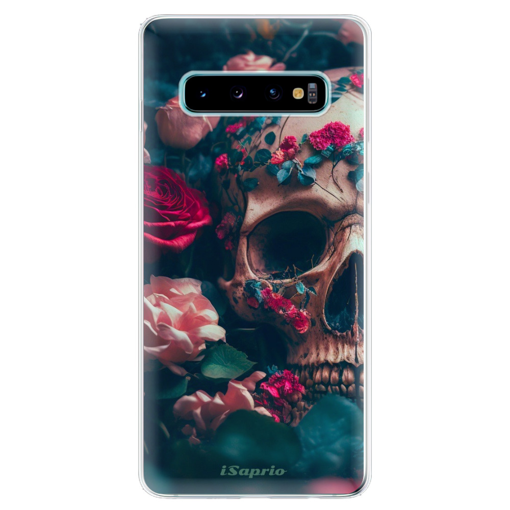 Odolné silikónové puzdro iSaprio - Skull in Roses - Samsung Galaxy S10