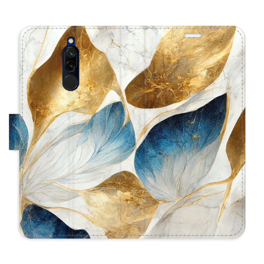 Flipové puzdro iSaprio - GoldBlue Leaves - Xiaomi Redmi 8