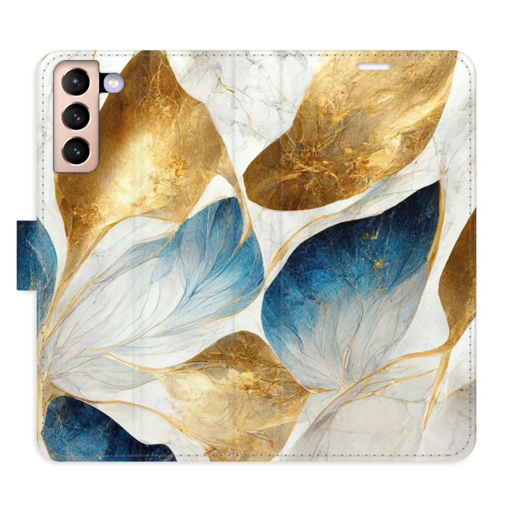 Flipové puzdro iSaprio - GoldBlue Leaves - Samsung Galaxy S21