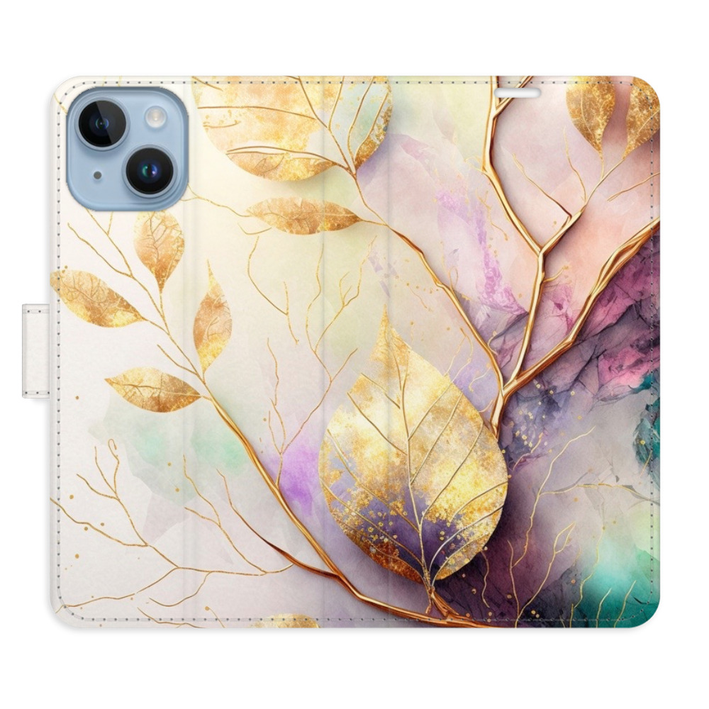 Flipové puzdro iSaprio - Gold Leaves 02 - iPhone 14