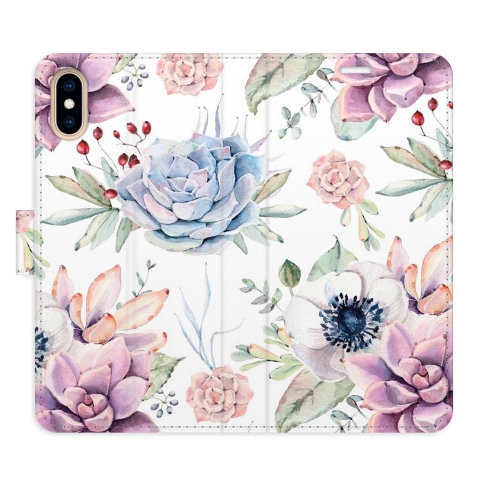 Flipové puzdro iSaprio - Succulents Pattern - iPhone X/XS