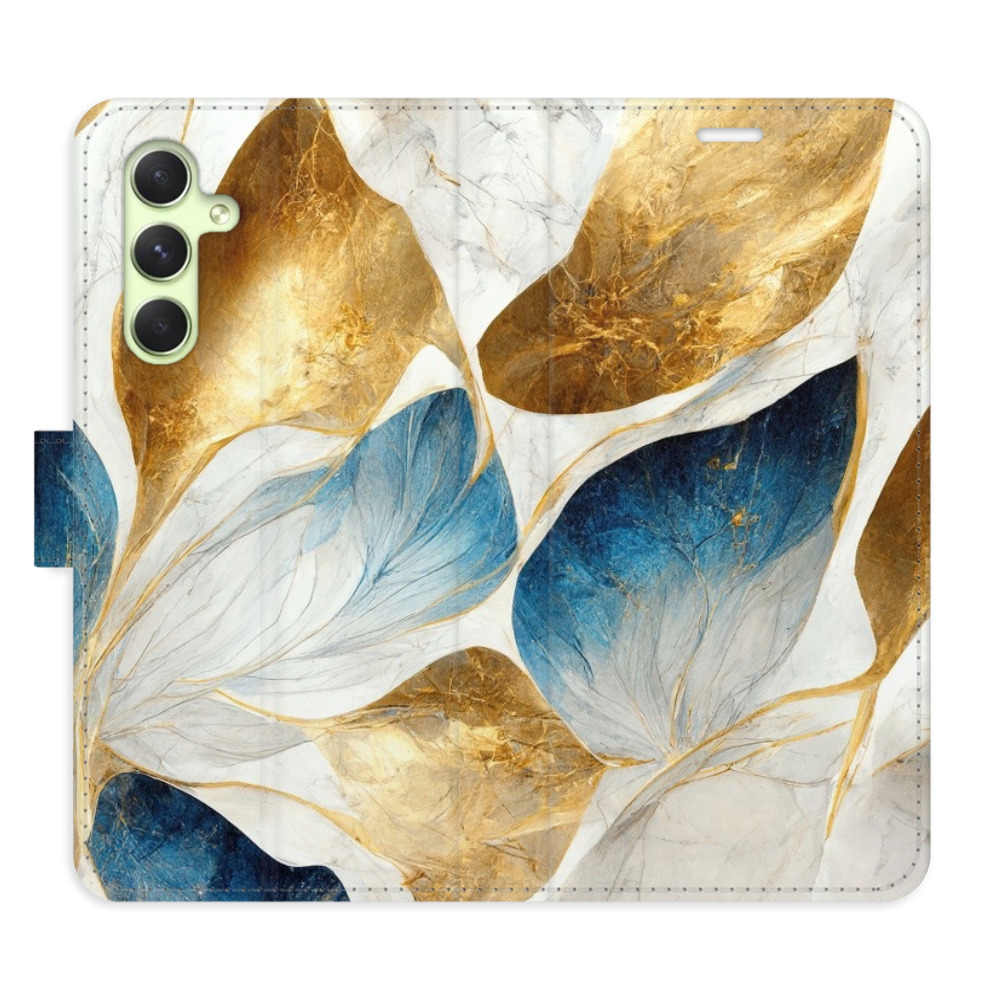 Flipové puzdro iSaprio - GoldBlue Leaves - Samsung Galaxy A54 5G