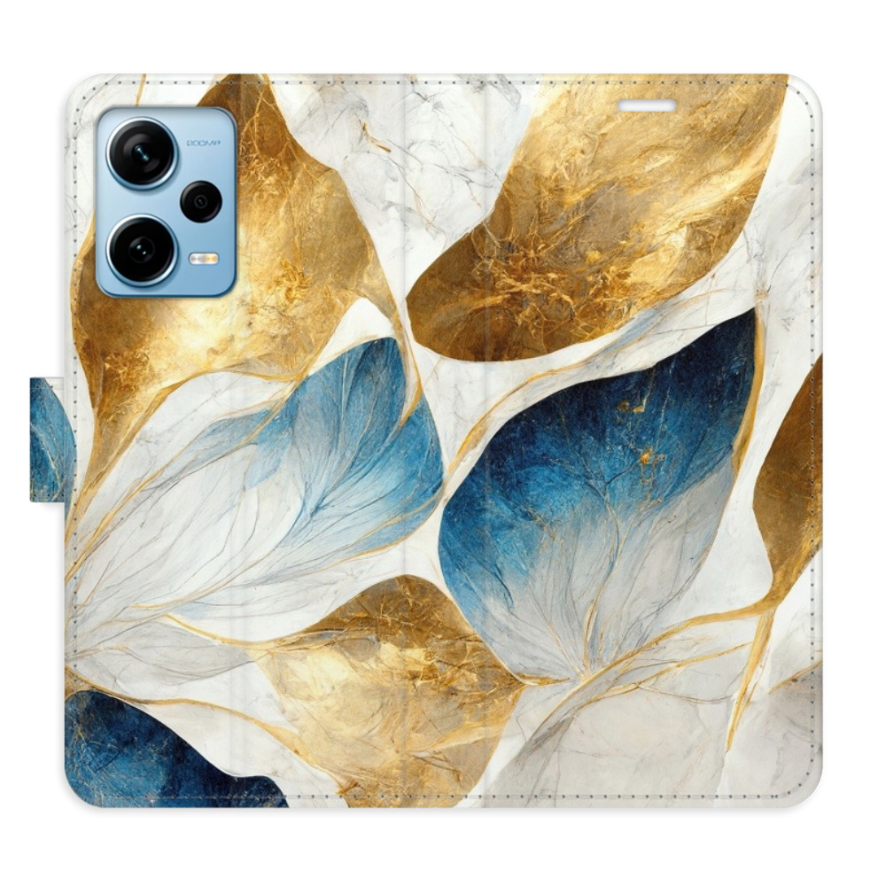 Flipové puzdro iSaprio - GoldBlue Leaves - Xiaomi Redmi Note 12 Pro+ 5G