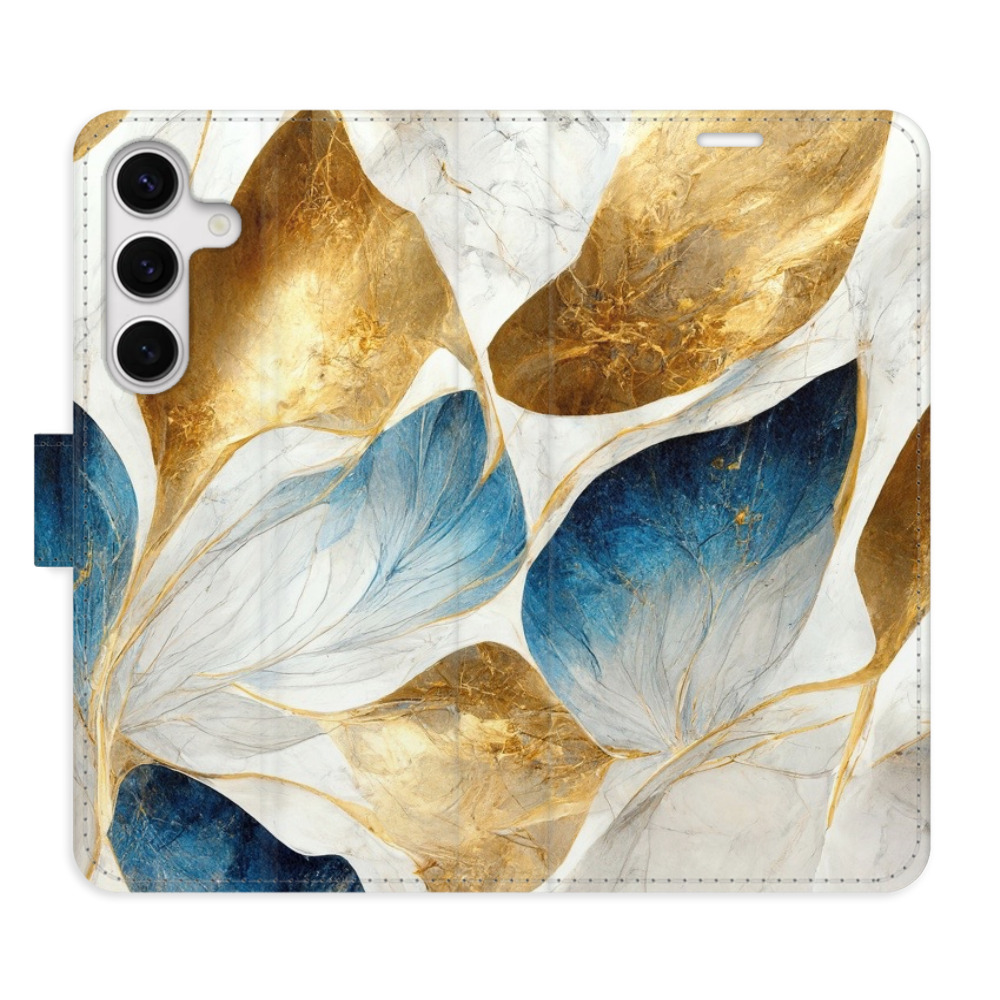 Flipové puzdro iSaprio - GoldBlue Leaves - Samsung Galaxy S24