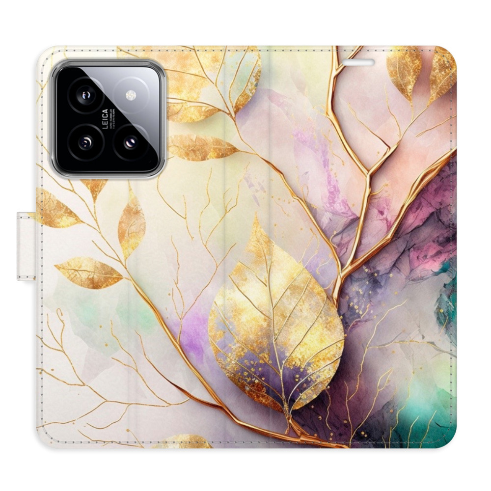 Flipové puzdro iSaprio - Gold Leaves 02 - Xiaomi 14