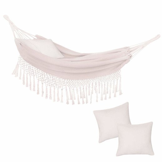 Hojdacia sieť so strapcami pre dve osoby - 200x150 cm - béžová
