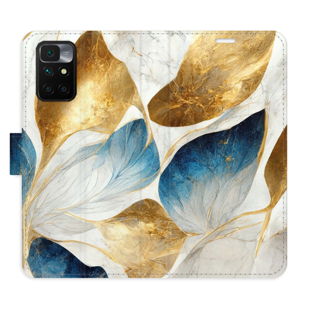 Flipové puzdro iSaprio - GoldBlue Leaves - Xiaomi Redmi 10