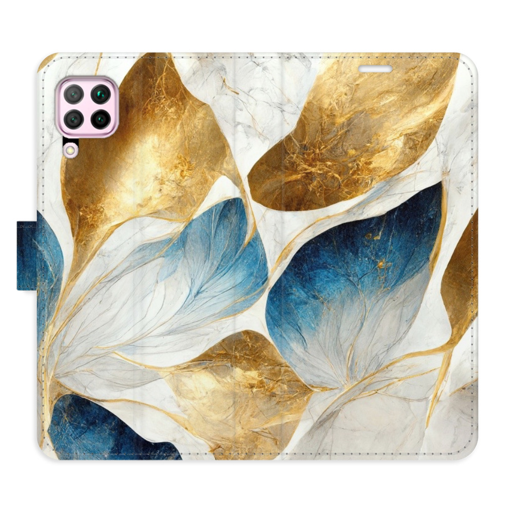 Flipové puzdro iSaprio - GoldBlue Leaves - Huawei P40 Lite