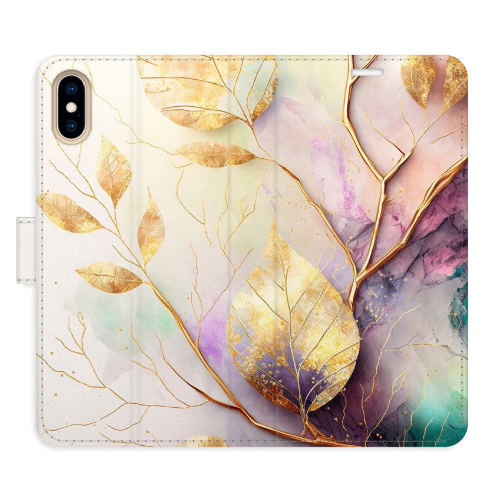 Flipové puzdro iSaprio - Gold Leaves 02 - iPhone X/XS