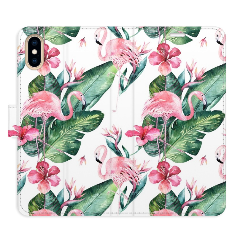 Flipové puzdro iSaprio - Flamingos Pattern - iPhone X/XS