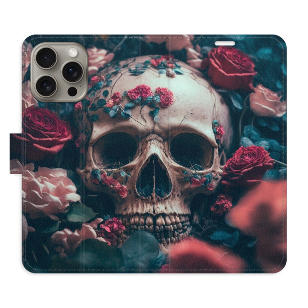 Flipové puzdro iSaprio - Skull in Roses 02 - iPhone 15 Pro Max