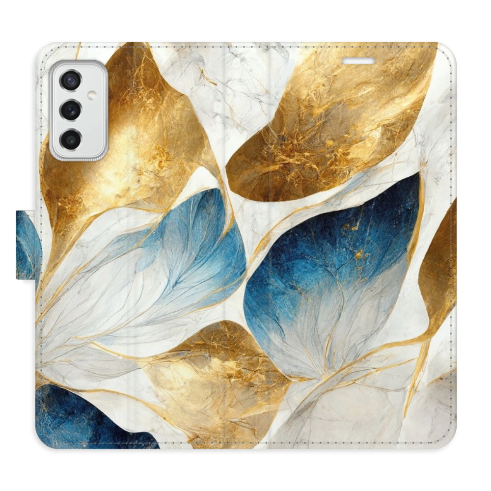 Flipové puzdro iSaprio - GoldBlue Leaves - Samsung Galaxy M52 5G