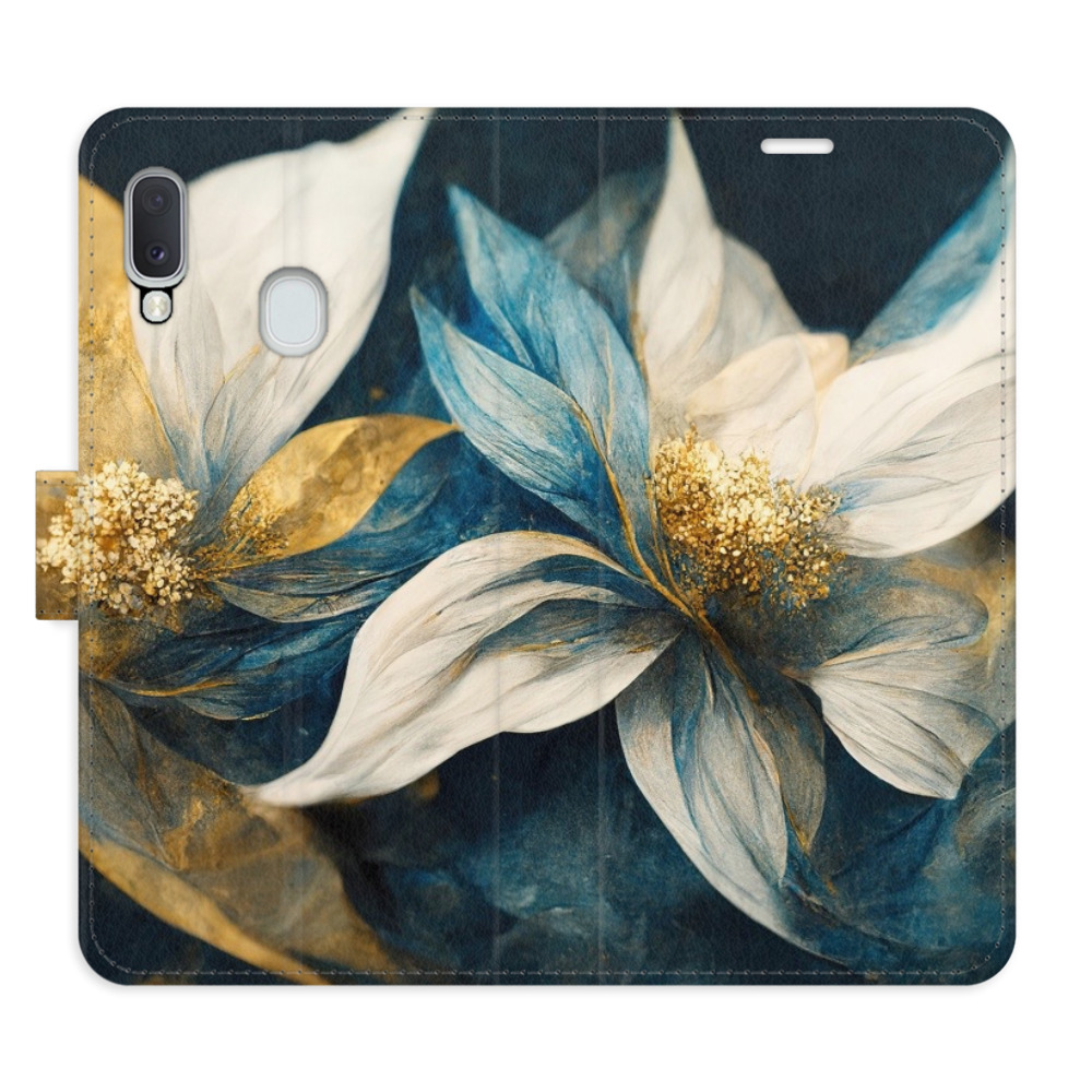 Flipové puzdro iSaprio - Gold Flowers - Samsung Galaxy A20e