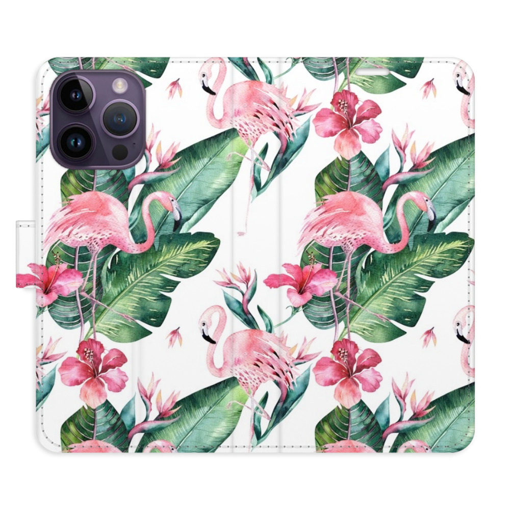 Flipové puzdro iSaprio - Flamingos Pattern - iPhone 14 Pro Max