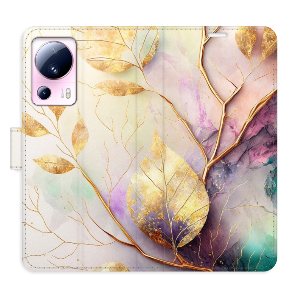 Flipové puzdro iSaprio - Gold Leaves 02 - Xiaomi 13 Lite