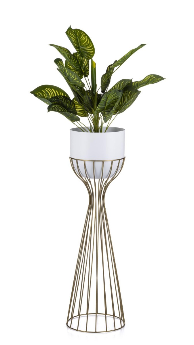 Květináč na stojanu LOFT V 68 cm bílý/zlatý
