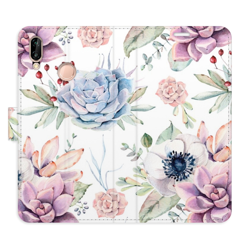 Flipové puzdro iSaprio - Succulents Pattern - Huawei P20 Lite