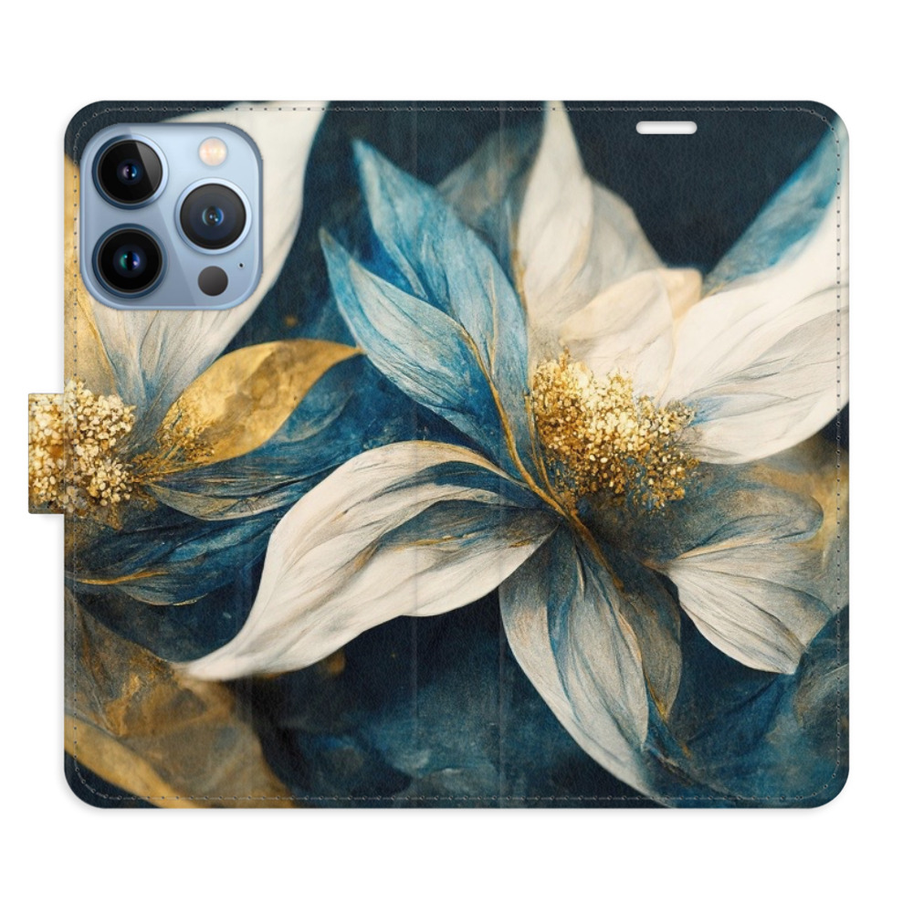 Flipové puzdro iSaprio - Gold Flowers - iPhone 13 Pro