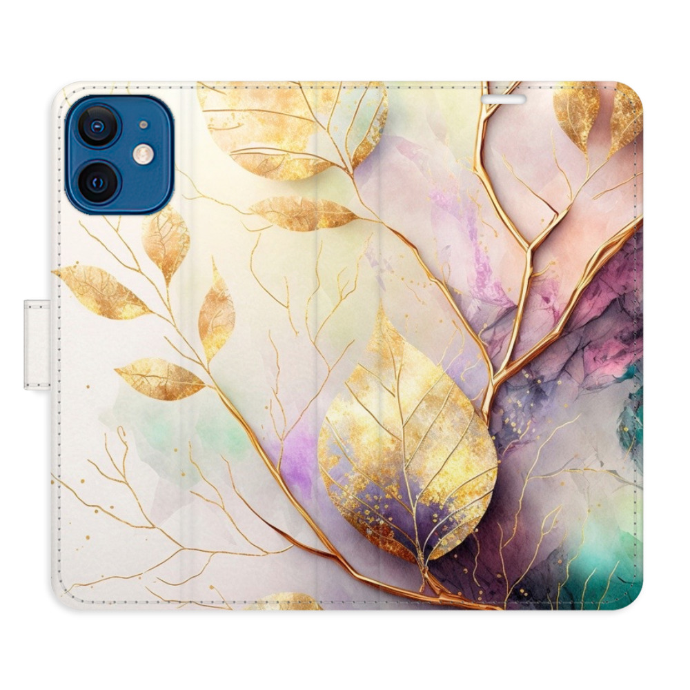 Flipové puzdro iSaprio - Gold Leaves 02 - iPhone 12 mini
