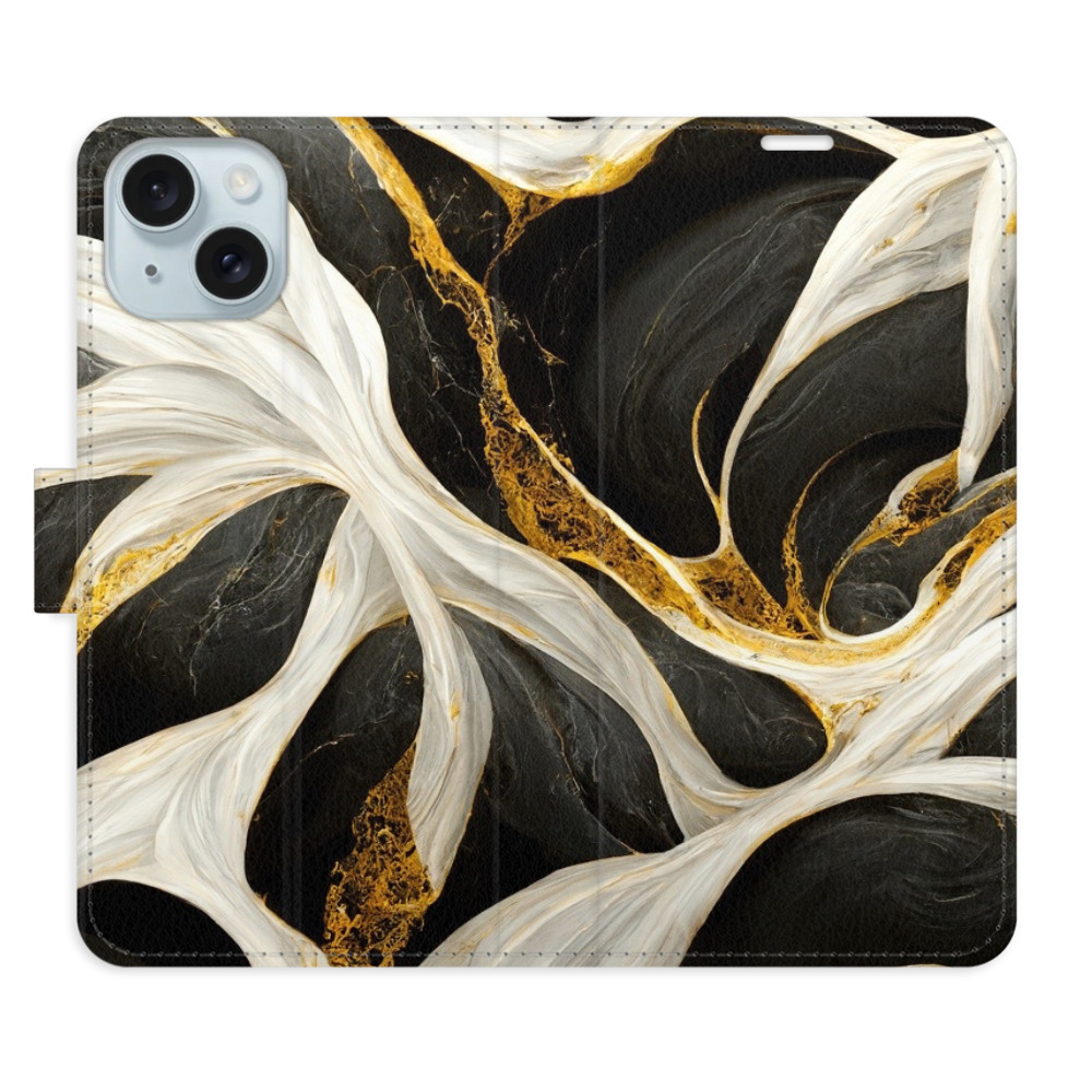 Flipové puzdro iSaprio - BlackGold Marble - iPhone 15