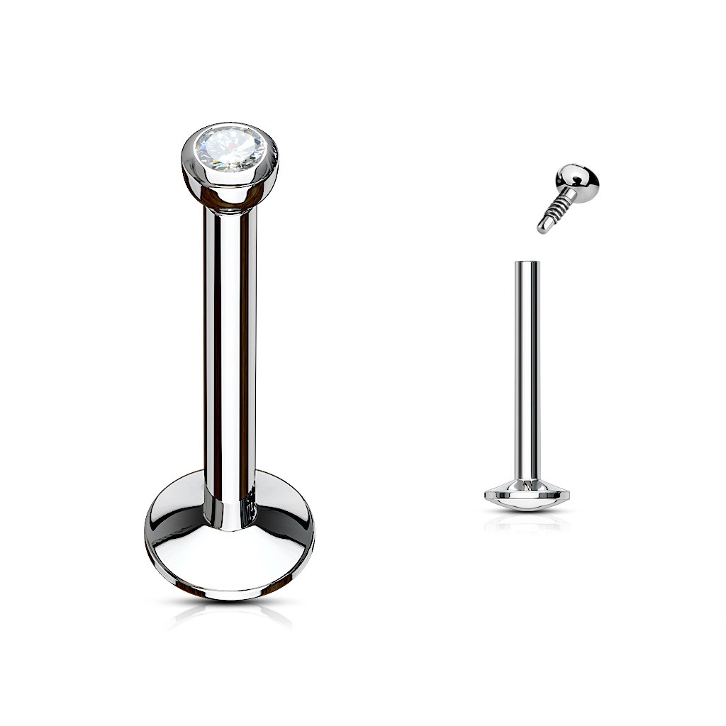 Labret z chirurgickej ocele do brady a pery - ligotavý číry zirkónik, 12 mm