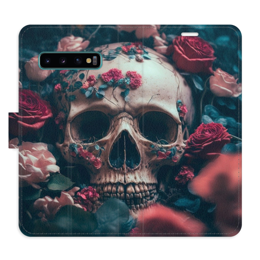 Flipové puzdro iSaprio - Skull in Roses 02 - Samsung Galaxy S10