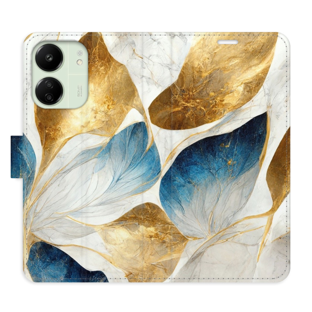 Flipové puzdro iSaprio - GoldBlue Leaves - Xiaomi Redmi 13C