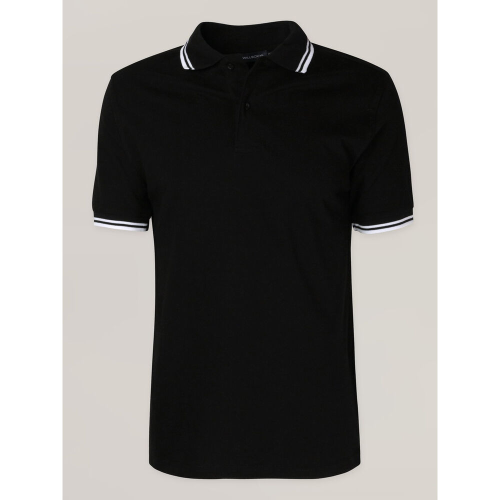 Pánske čierne bavlnené polo tričko s bielym lemovaním 16783