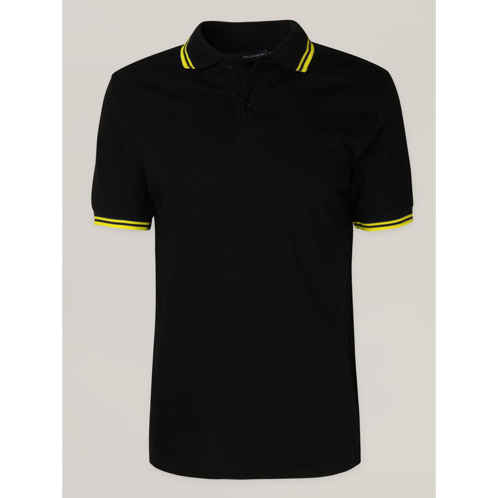 Pánske čierne bavlnené polo tričko so žltým lemovaním 16784