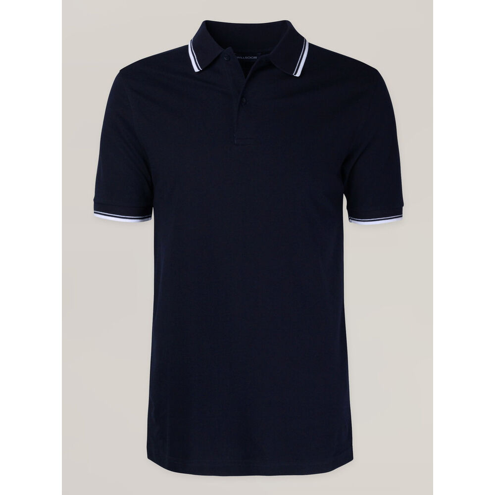 Pánske tmavomodré bavlnené polo tričko s bielym lemovaním 16785