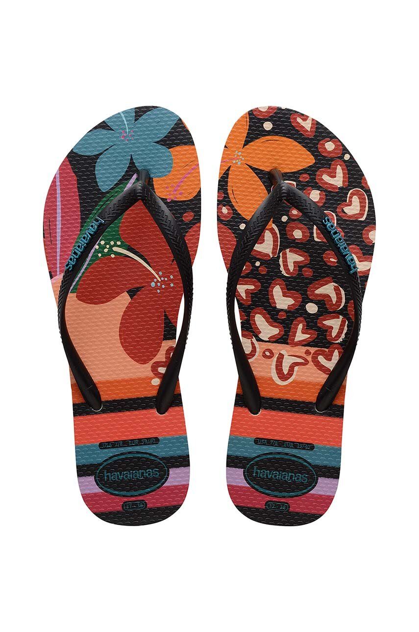 Žabky Havaianas SLIM PATCHWORK dámske, čierna farba, na plochom podpätku, 4148944.9446