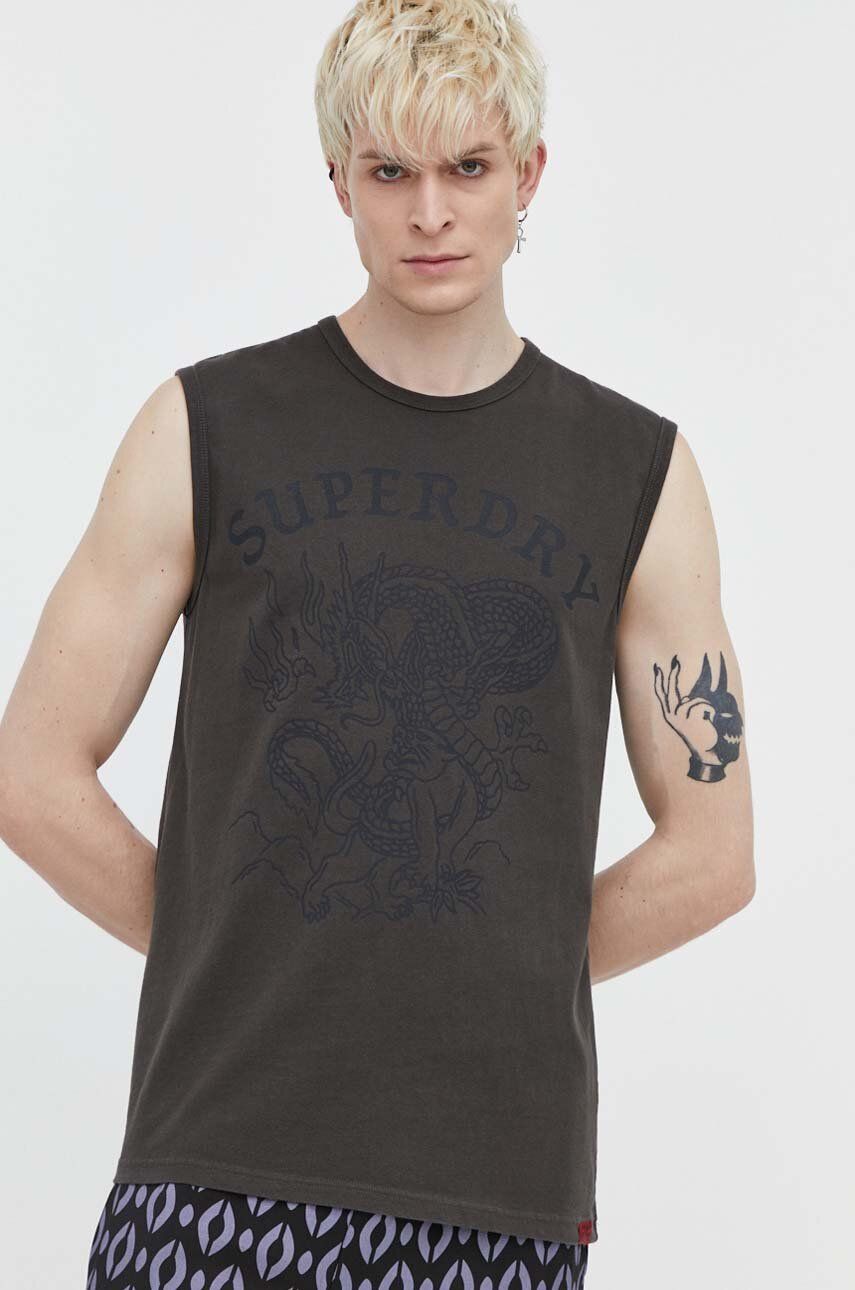 Bavlnené tričko Superdry pánsky, zelená farba