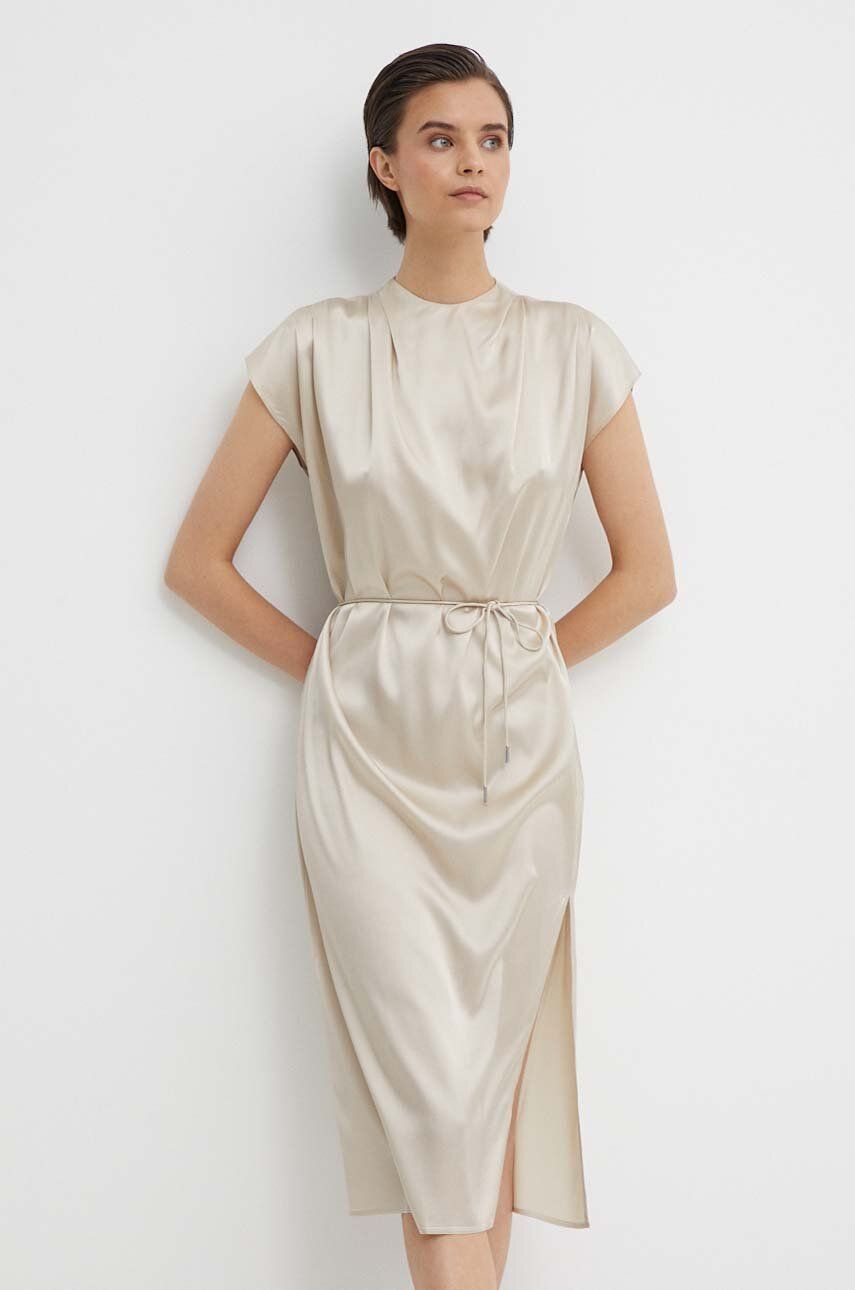 Šaty Calvin Klein béžová farba, midi, rovný strih, K20K206676