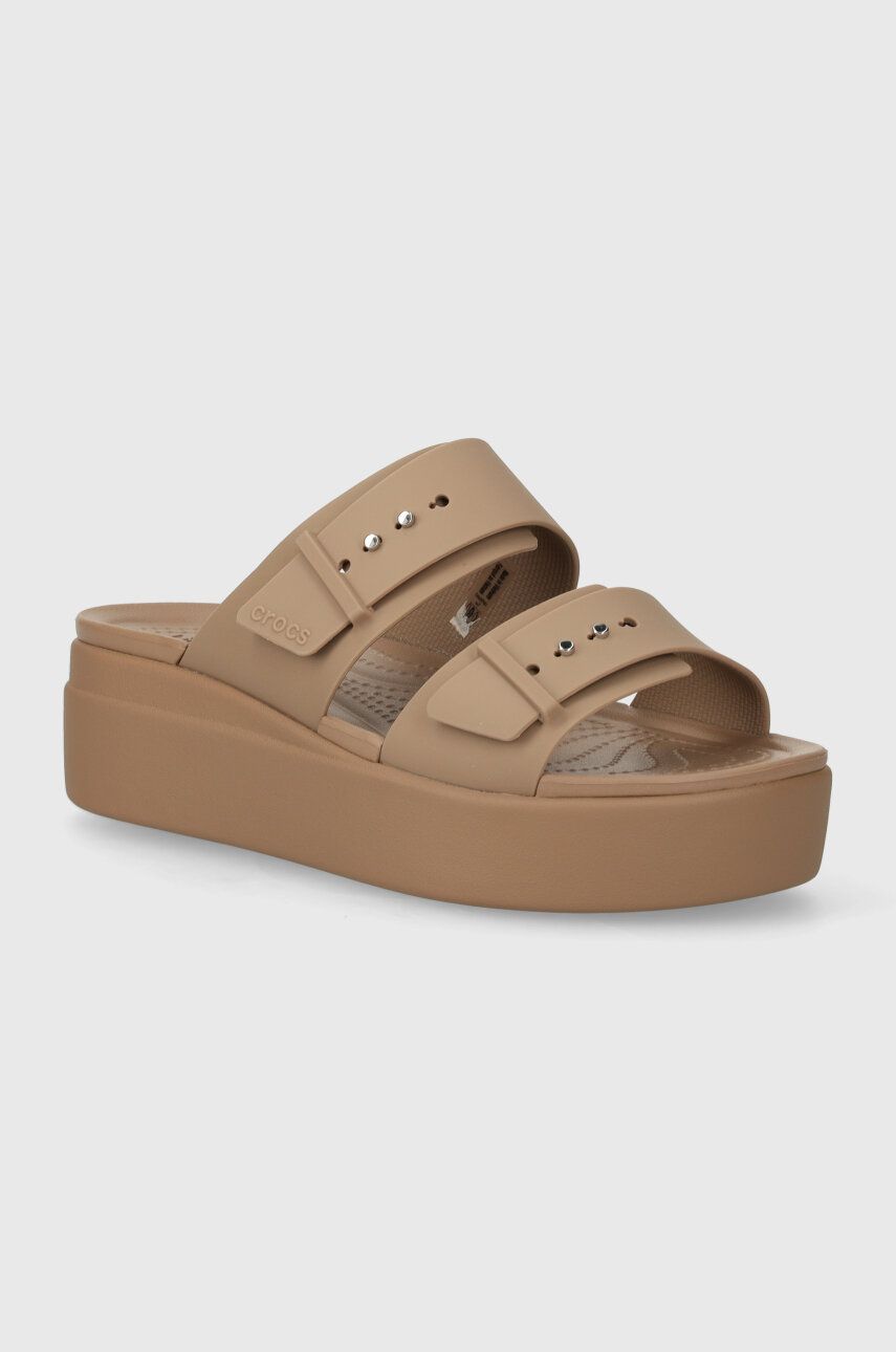 Šľapky Crocs Brooklyn Low Wedge Sandal dámske, hnedá farba, na platforme, 207431