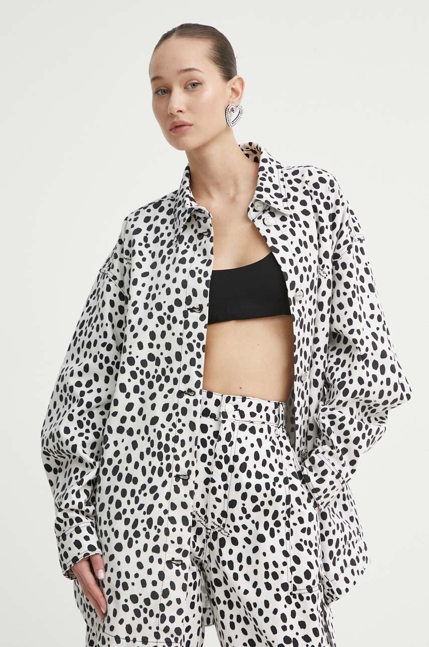 Rifľová bunda Moschino Jeans dámska, biela farba, prechodná, oversize